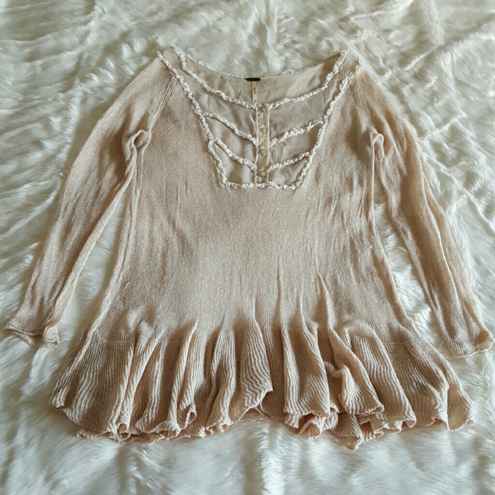 Free People Long Sleeve Ruffle Waist Top